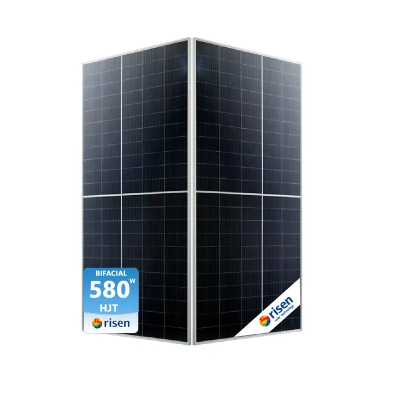 Painel solar bifacial Topcon HJT 580W para uso doméstico e comercial, sistema solar de energia solar ressuscitado, painel solar de alta eficiência