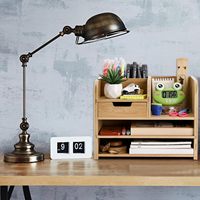 Organisateur de bureau multi-niveaux en bambou avec tiroirs et compartiments pour papeterie, unité de rangement pour bureau à domicile et comptoir