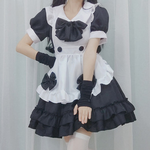 Tenue de serveuse Lolita Sweet Maid noire à manches courtes en polyester tissé pour femme - Product Image 4