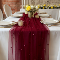 Chemin de table en tulle orné de perles L--110, tulle perlé pour la décoration de table de mariage et de fête