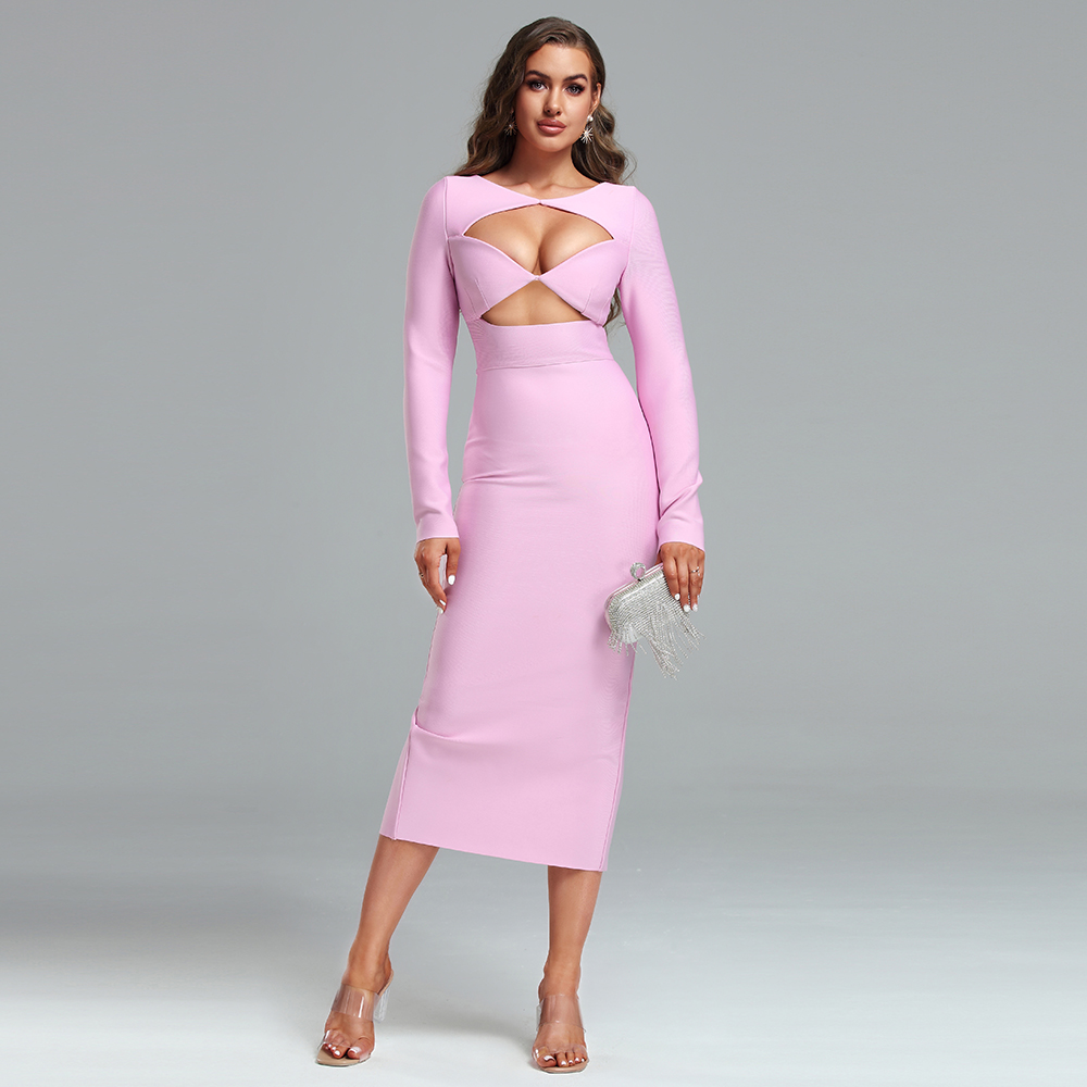 Shop Our 2022 Autumn Pink Round Neck Tube Top Hollow Dress