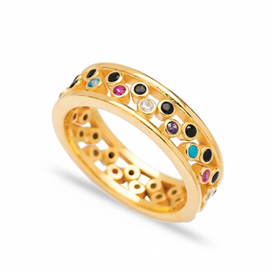 Anillos de dos bandas de circón negro y mezcla única, venta al por mayor, joyería de plata de ley 925 hecha a mano turca, joyería de arcoíris - Product Image 2