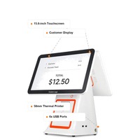 Terminal de point de vente à double écran tout-en-un, caisse enregistreuse avec écran tactile de 15,6 pouces, imprimante thermique intégrée de 58 mm, Windows I5 8 Go 128 Go