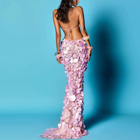 Ensemble deux pièces : Haut de bikini triangulaire orné de sequins personnalisés et jupe longue sirène taille haute décontractée