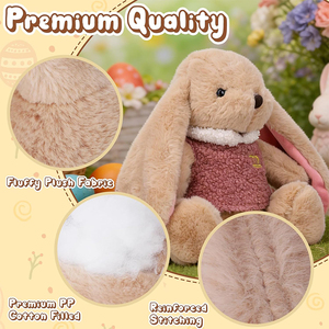 V436 Coniglio di Peluche Morbido per Pasqua, Giocattolo con Orecchie Lunghe Rosa e Vestiti, per Giochi di Ruolo per Bambini e Bimbi Piccoli - Product Image 2