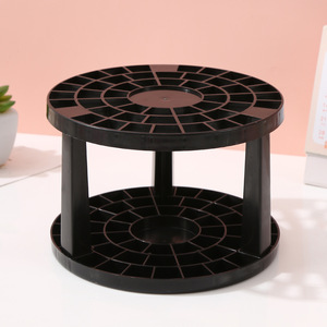 Organizador de Maquillaje Giratorio de Plástico, Organizador de Cosméticos de Escritorio, Estante de Almacenamiento de 2 Niveles, Rosa y Blanco - Product Image 3