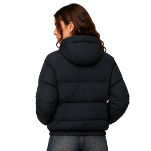<span class=keywords><strong>Chaqueta</strong></span> Corta Acolchada de Plumón para Mujer, con Cuello Alto y Capucha Fija, Negra, Cortavientos, Cálida, para Invierno - Product Image 3