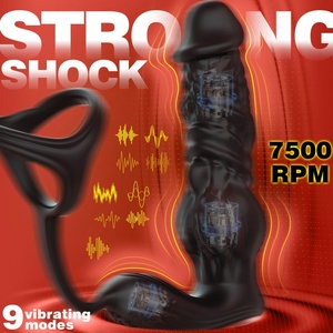 Thrusting Prostate Massager Anal Vibrator for Men Double <b>Ring</b> Masturbation Tools 6 1 Vibrating Toys Silicone Cock <b>Ring</b> - Product Image 5