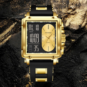 Reloj Digital de Doble Pantalla para Hombre Foxbox, Correa de Acero Inoxidable Dorado y Negro, Resistente al Agua 3BAR, Movimiento de Cuarzo de 12 mm de Grosor - Product Image 3