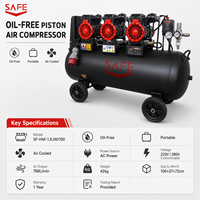 Compresseur d'air à piston sans huile portable 100L 768L/min, faible bruit, alimentation CA 220V 380V pour atelier, outils pneumatiques industriels