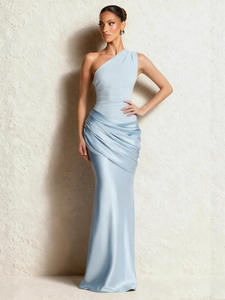 Vestido de noche formal maxi de satén fruncido con un solo hombro y diseño de sirena, y agente de compras FTS 1688 China con baja comisión - Product Image 2
