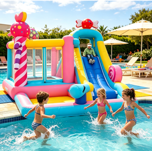 Château gonflable aquatique Candy Land avec double toboggan et piscine, château <span class=keywords><strong>de</strong></span> saut commercial pour enfants, château gonflable à louer - Product Image 2