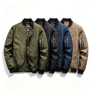Chaqueta Bomber Casual para Hombre al por Mayor, con Parches, Transpirable, Cortavientos, con Cremallera y Cuello Alto, Estilo Urbano, Servicio OEM - Product Image 2