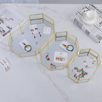 Plateau miroir doré octogonal en verre, organiseur de maquillage, plateau décoratif pour parfums et cosmétiques, idéal pour centre de table de mariage