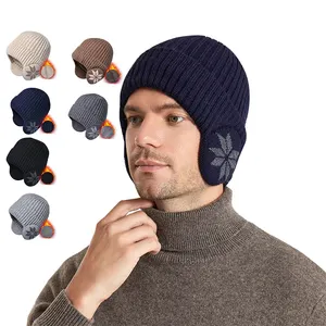 Europe and America Unisex Plush Winter Knitted Hat For Men Women Outdoor Cycling Windproof Ear Protection Jacquard Flower Beanie