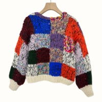 Pull en tricot d'hiver respirant fait à la main E&L pour femmes, couleur bonbon, motif géométrique, col en V, manches longues, bouton unique