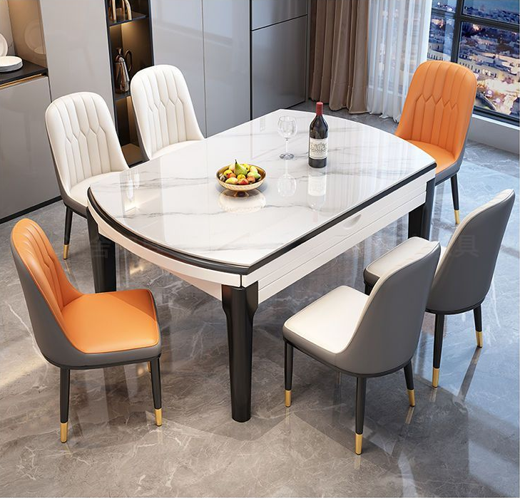 1 table + 6 chaises en cuir - options de couleurs