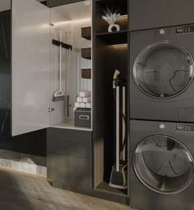 Meubles de salle de bain avec lavabo et panier, série gris mat, style minimaliste italien - Product Image 6