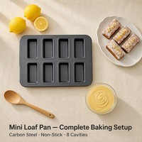 Lot de 1 moule à mini-pains 8 cavités en acier carbone épaissi, antiadhésif, compatible four, pour gâteaux financiers et pains ronds