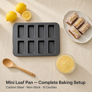 Lot de 1 moule à <span class=keywords><strong>mini</strong></span>-pains 8 cavités en acier carbone épaissi, antiadhésif, compatible four, pour gâteaux financiers et pains ronds - Product Image 2