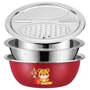 Xinrong Stainless Steel <b>Vegetable</b> Washing Basin Multifunctional Red Basin For Kitchen Use - Product Image 2