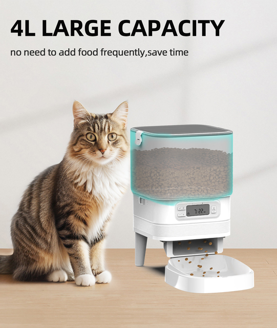 4L Auto Pet Cat Dry Food Dispenser Automatic Cat Feeder Intelligent Timed Quantitative Visible Wifi Smart Pet Feeder