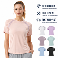 T-shirt de sport pour femme à empiècements contrastés et manches raglan, respirant, séchage rapide, pour entraînement, course, fitness, gym, personnalisable OEM