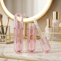 Botol silinder Lip Gloss merah muda 6ML, tabung kemasan kuas tongkat besar unik semua desain kapsul merah muda transparan baru ABS