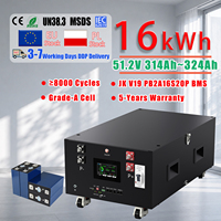 Stock UE 16s 48V 314Ah 16kWh Système de batterie de stockage d'énergie domestique hybride empilable LiFePO4 avec BMS JK V19 et écran 4,3 pouces