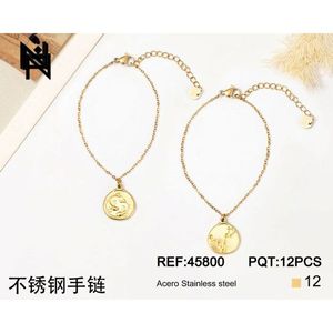 Bracciale in Acciaio Inossidabile Placcato Oro con Ciondolo a Moneta, Catena Regolabile, Gioielli alla Moda per Donne - Product Image 1