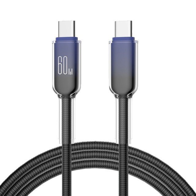 60W Ice Crystal Mobile Phone Fast Charging Cable Type-C to Type-C Data Cable for iPhone 16 Samsung Huawei