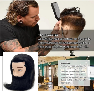Cabeza <span class=keywords><strong>de</strong></span> Maniquí con Cabello Humano para Cosmetología, Cabeza <span class=keywords><strong>de</strong></span> Maniquí para Peinado, Cabeza <span class=keywords><strong>de</strong></span> Maniquí Masculina para Barbería - Product Image 4