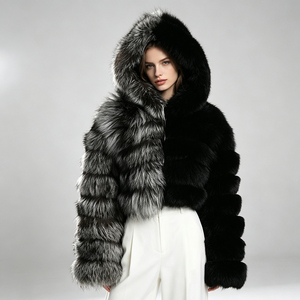 Jxwatcher <span class=keywords><strong>Cappotto</strong></span> in Vera <span class=keywords><strong>Pelliccia</strong></span> di Volpe Bicolore <span class=keywords><strong>con</strong></span> Cappuccio, Soffice e Caldo per Donna, Vendita all'Ingrosso - Product Image 1