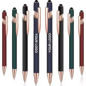 Stylo tactile en métal avec pointe en caoutchouc rose doré, logo de marque personnalisé gravé au laser, pour le bureau, les affaires, les cadeaux promotionnels - Product Image 5