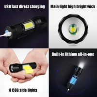 Linterna LED Recargable, Mini Linterna con Zoom, COB XPE, Luz de Llavero USB, Emergencia, Camping, Aire Libre, EDC, Portátil, 1000 Lúmenes