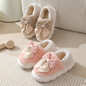 Pantuflas de Moda para Mujer con Lazo, Antideslizantes, de Felpa Suave, Cálidas, de Algodón, Cómodas, para Uso en Interiores, para el Hogar - Product Image 4