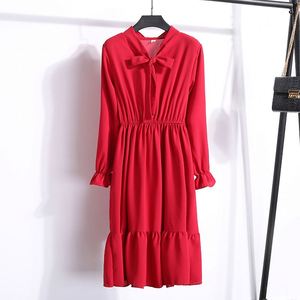 Abito Casual Autunnale da <span class=keywords><strong>Donna</strong></span>, Stile Coreano Vintage con Stampa Floreale, Vestito in Chiffon a Maniche Lunghe con Fiocco, Abito Estivo Midi - Product Image 5