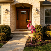 Statue de Flamant Rose en Acier Inoxydable pour Jardin, Décoration Extérieure en Métal pour Patio