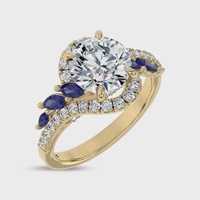 Bague de fiançailles Good Century en or jaune 14 carats avec diamant de laboratoire taille ronde, halo et pierres latérales vintage, cadeau de mariage pour elle