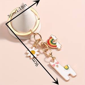 Porte-clés dessin animé mignon alpaga et arc-en-ciel | Animal porte-clés sac à main sac à dos voiture charme écouteur accessoire amis cadeau - Product Image 3