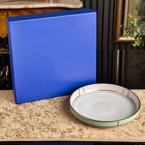 Plato de Cena al por Mayor con Borde Dorado, Plato Redondo de Cerámica Azul Cielo, Vajilla para Bodas, para Banquetes de Hotel - Product Image 3