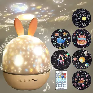 Rabbit/Deer LED Rechargeable Projection Lamp Starry Sky Star Projector Night Light With 6 Projection Patterns And Music