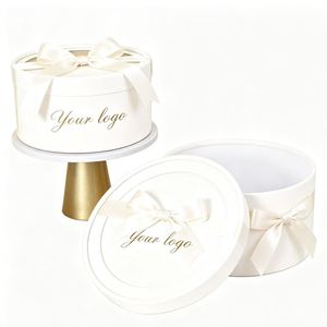 Boîte cadeau ronde noire personnalisée avec couvercle transparent et nœud en ruban pour emballage cadeau avec impression de logo en feuille d'or - Product Image 2