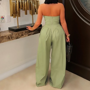 Combinaison sexy sans bretelles et sans manches pour femme avec boutons métalliques et jambes larges, tendance - Product Image 5