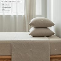 Parure de draps de luxe en coton et lin avec rideaux, ensemble de 8 pièces, draps en coton et taies d'oreiller personnalisables en promotion