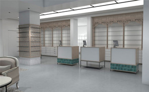 Mostrador de Recepción de Tienda Médica de Estilo Simple y Moderno, Diseño Personalizado de Madera, Mostrador de Farmacia con Base para Piso - Product Image 4