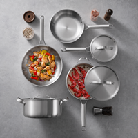 Ensemble d'ustensiles de cuisine en acier inoxydable, directement de l'usine, batterie de cuisine multi-pièces compatible induction, fabrication OEM ODM