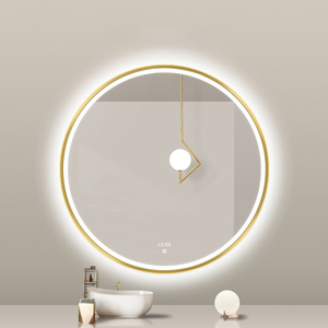 <span class=keywords><strong>Espejo</strong></span> de Baño <span class=keywords><strong>Redondo</strong></span> con Marco Dorado, <span class=keywords><strong>Espejo</strong></span> de Vanidad Inteligente con Retroiluminación LED Antivaho, Montado en la Pared - Product Image 1