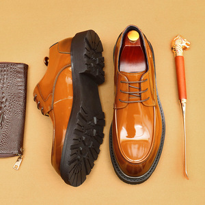 Chaussures habillées en cuir véritable, bout rond, lacets, semelle extérieure en caoutchouc antidérapante, pour le bureau, toutes saisons, couleur unie - Product Image 1