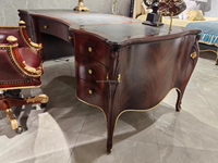 Bureau de style américain sculpté rétro classique en bois sculpté chêne rouge brun bureau sculpté avec bibliothèque en bois étagère